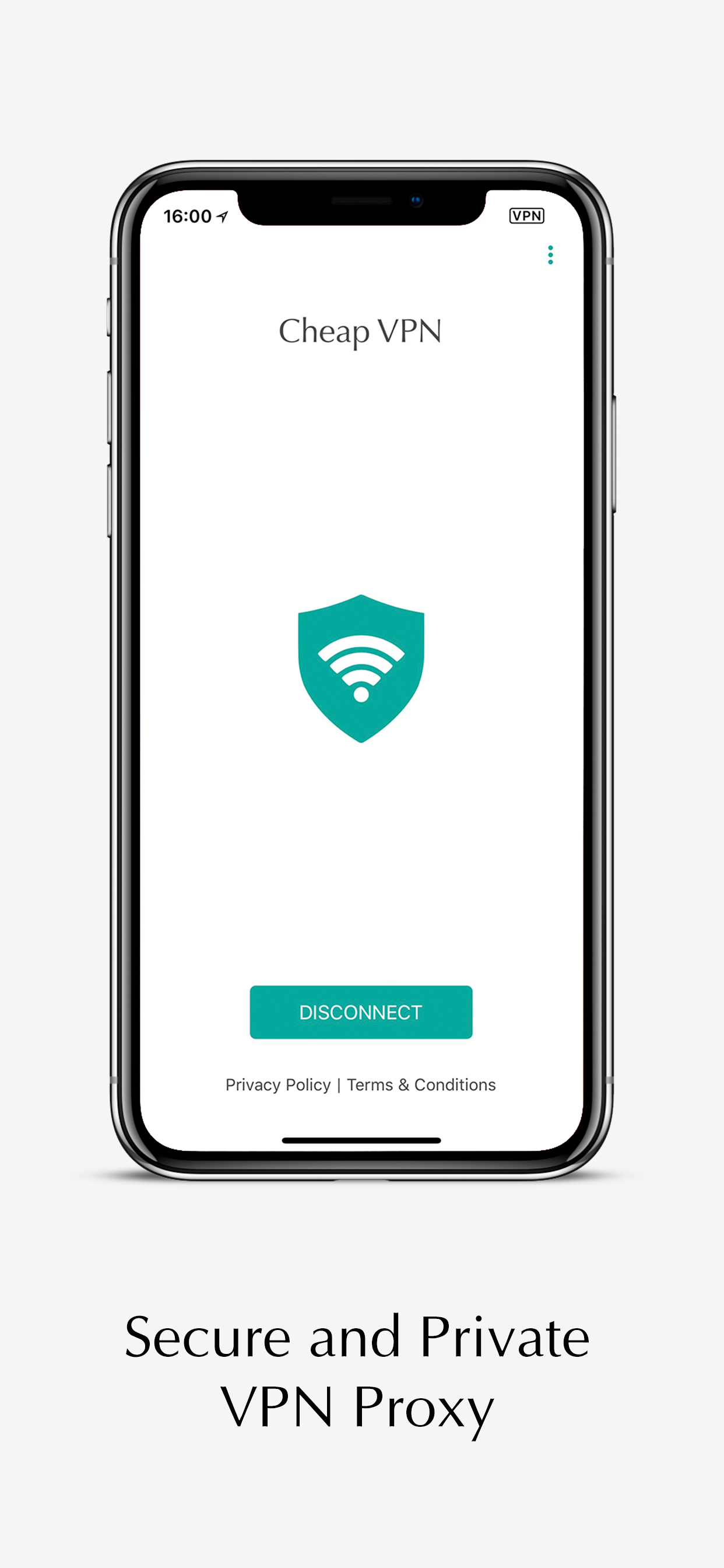 Cheap VPN main screen showing secure and private VPN proxy connection on iPhone
